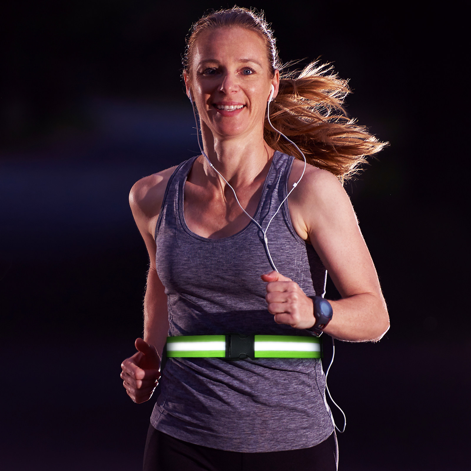 Running Gear Green - Sabuk Reflektif Warna Hijau Fluoresen, Elastis,