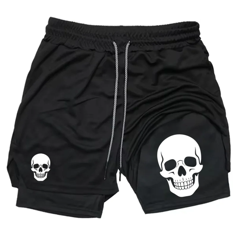 Running Gear Men - Celana pendek pria Skull 2-in-1, celana